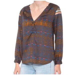 Prana Elsie long sleeve multicolored print popover top size L